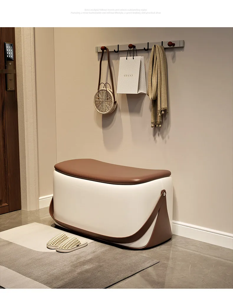 Ottoman With Storage Home Furniture Leather Shoe Changing Stool Light Luxury And High-end Storage Bench Portable Stools