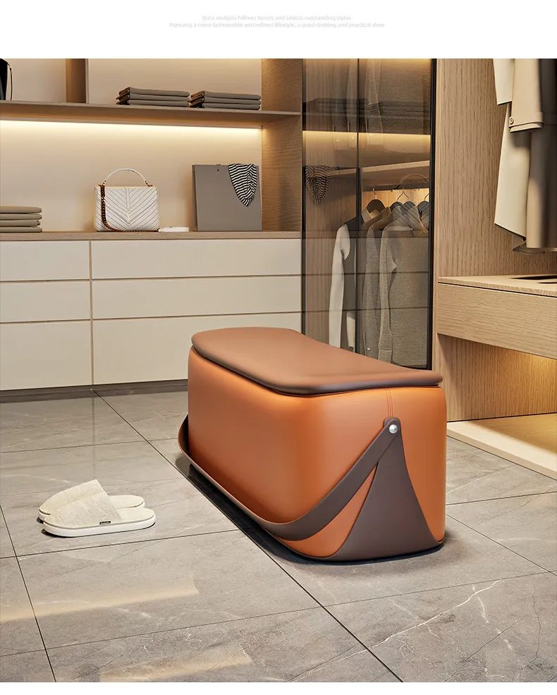 Ottoman With Storage Home Furniture Leather Shoe Changing Stool Light Luxury And High-end Storage Bench Portable Stools