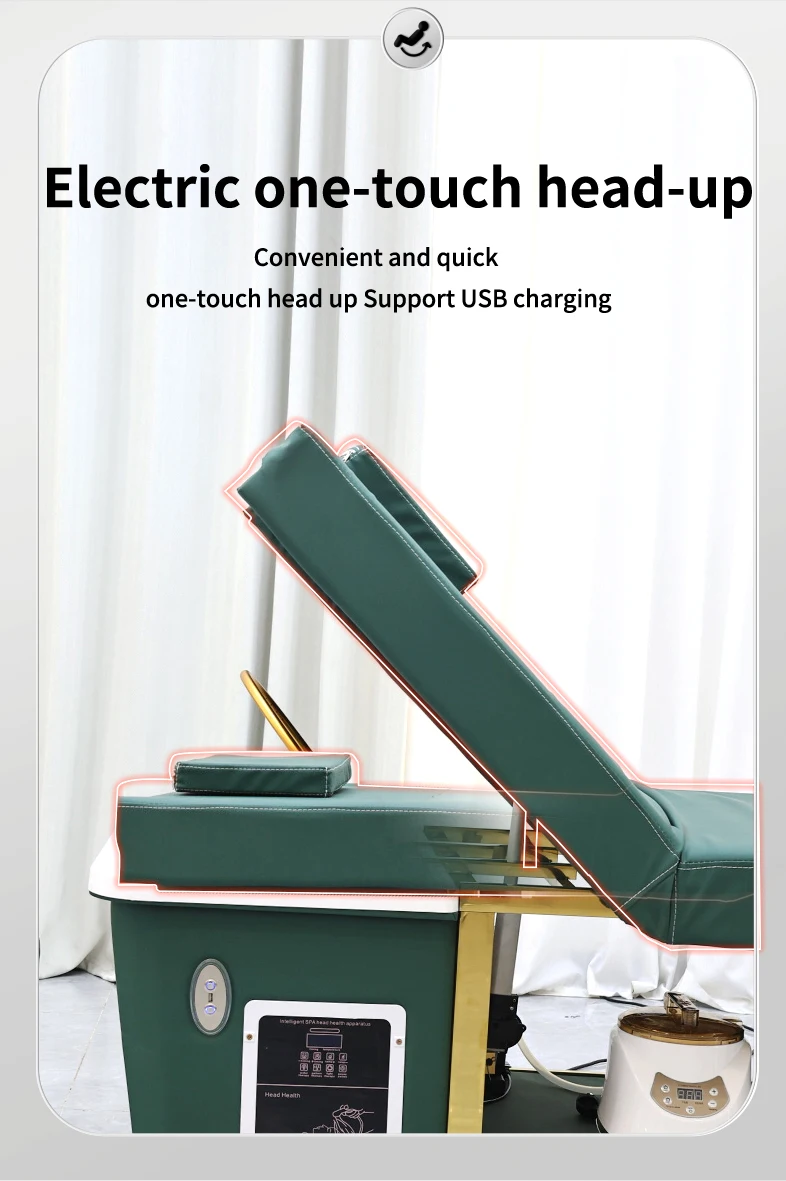 Modern Design Thai Massage Table Electric Shampoo Bed Head Spa Equipment Reclining Hair Salon Shampoo Bed With Ceramic Sink Foot