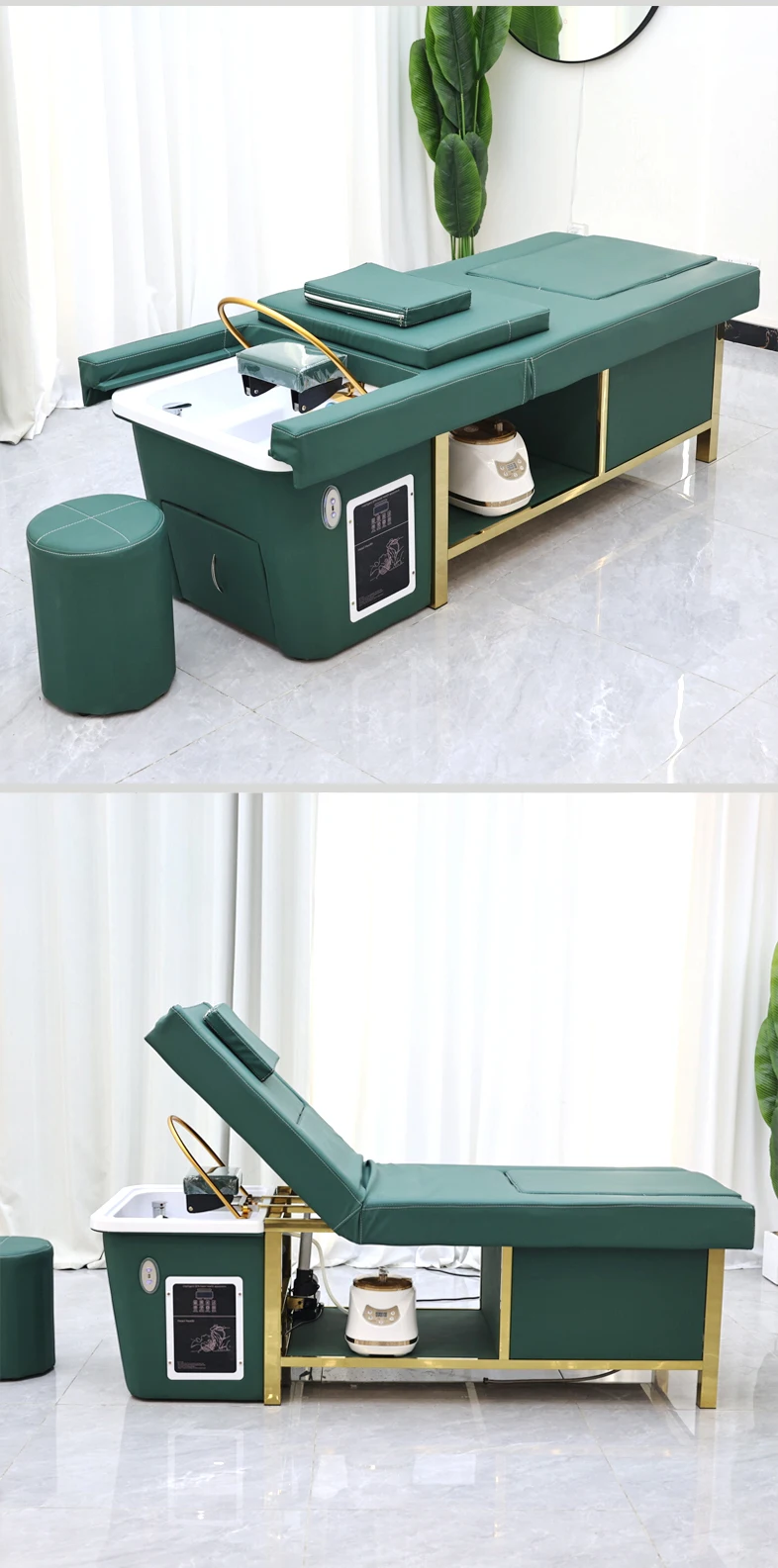 Modern Design Thai Massage Table Electric Shampoo Bed Head Spa Equipment Reclining Hair Salon Shampoo Bed With Ceramic Sink Foot