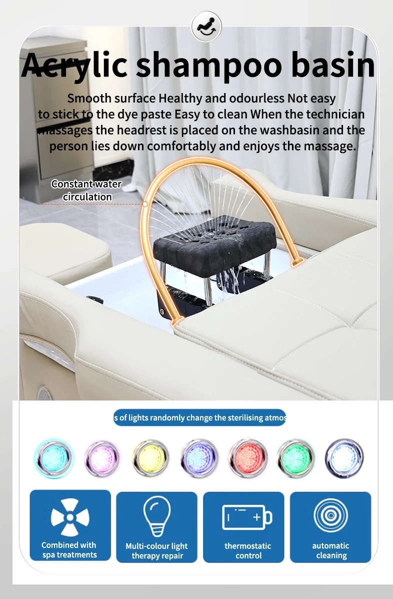 Modern Design Thai Massage Table Electric Shampoo Bed Head Spa Equipment Reclining Hair Salon Shampoo Bed With Ceramic Sink Foot