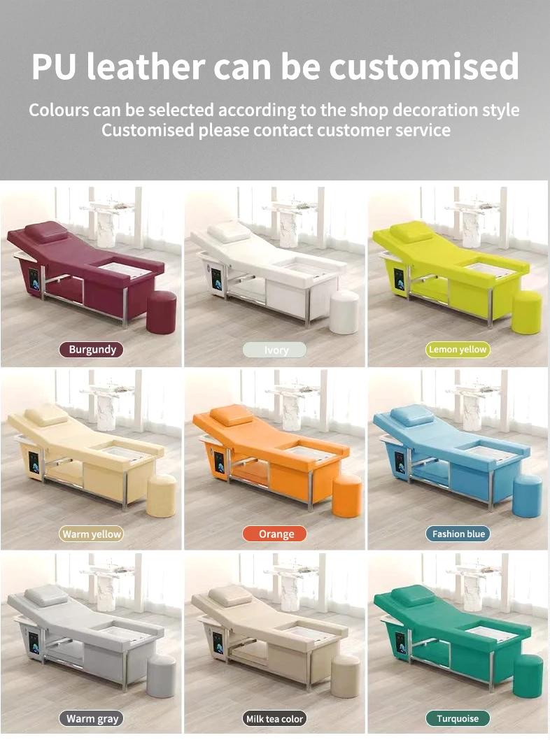 Modern Design Thai Massage Table Electric Shampoo Bed Head Spa Equipment Reclining Hair Salon Shampoo Bed With Ceramic Sink Foot