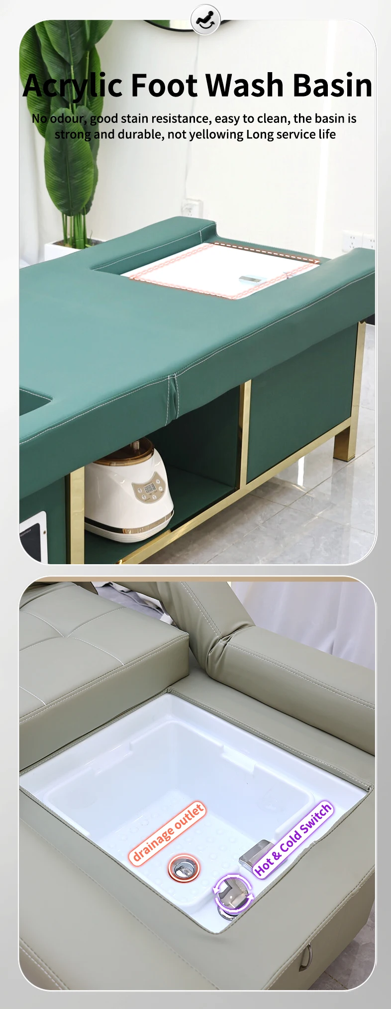 Modern Design Thai Massage Table Electric Shampoo Bed Head Spa Equipment Reclining Hair Salon Shampoo Bed With Ceramic Sink Foot