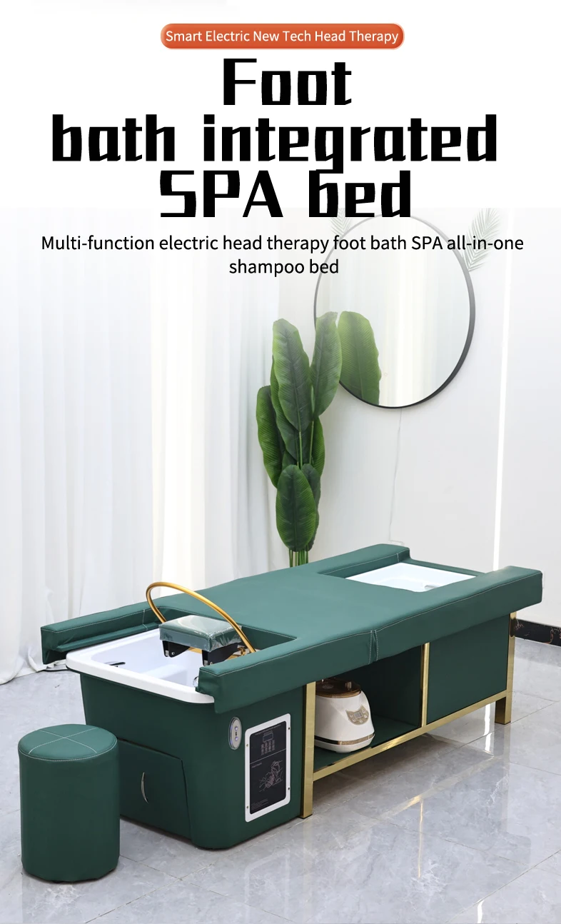 Modern Design Thai Massage Table Electric Shampoo Bed Head Spa Equipment Reclining Hair Salon Shampoo Bed With Ceramic Sink Foot