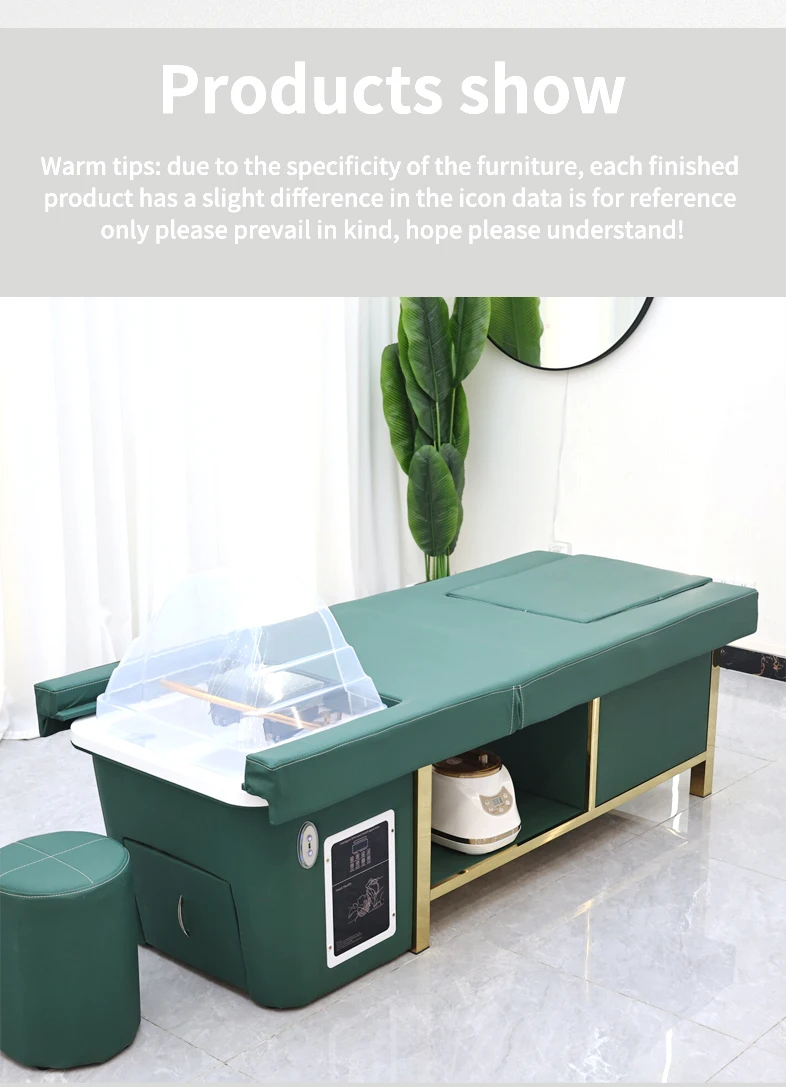Modern Design Thai Massage Table Electric Shampoo Bed Head Spa Equipment Reclining Hair Salon Shampoo Bed With Ceramic Sink Foot