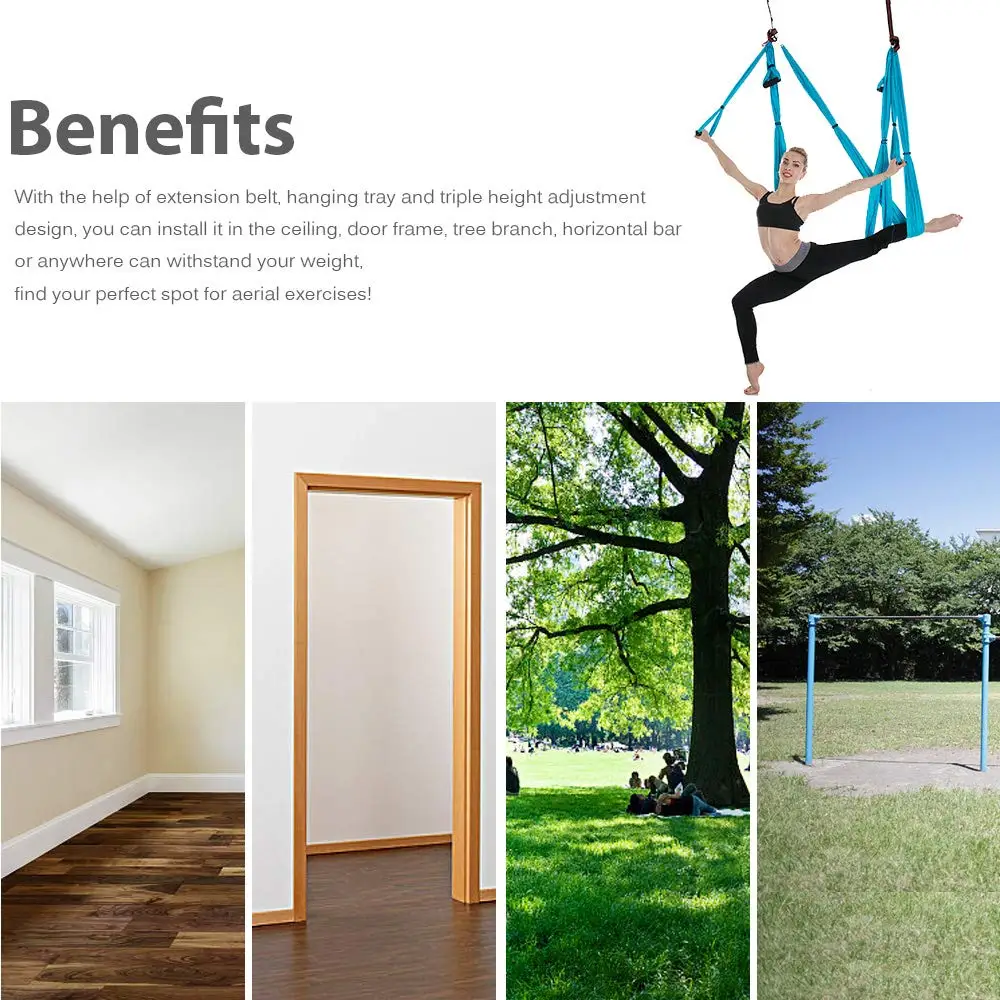Parachute Fabric Yoga Hammock Swing, Anti-Gravity, High Strength, Decompression, Hanging Gym, Inversion Therapy, 6 Grip