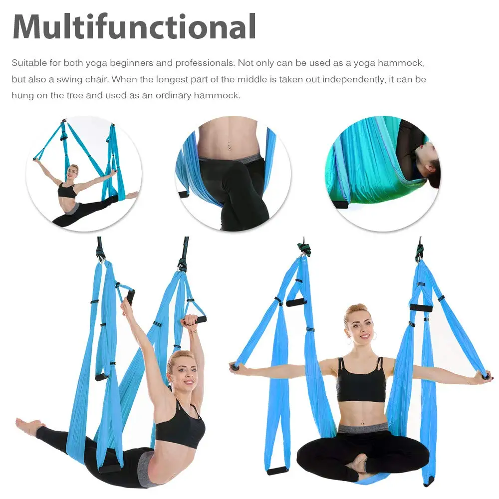 Parachute Fabric Yoga Hammock Swing, Anti-Gravity, High Strength, Decompression, Hanging Gym, Inversion Therapy, 6 Grip