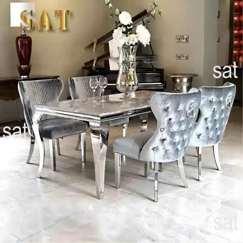 !@Luxury New Style Dining Chair Fabric Seat Legs Dining Furniture Home Furniture Stainless Steel With Lion Head Decorative Velve