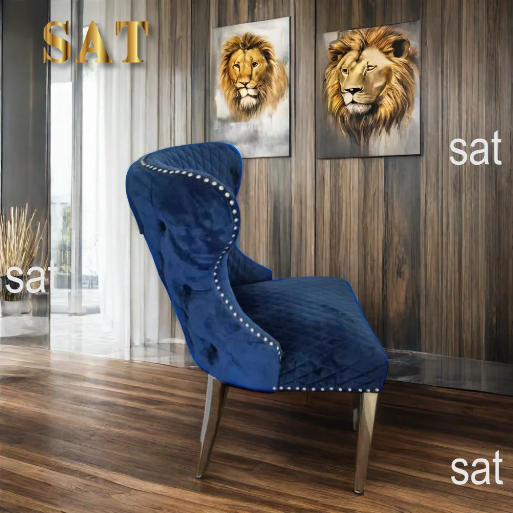 !@Luxury New Style Dining Chair Fabric Seat Legs Dining Furniture Home Furniture Stainless Steel With Lion Head Decorative Velve