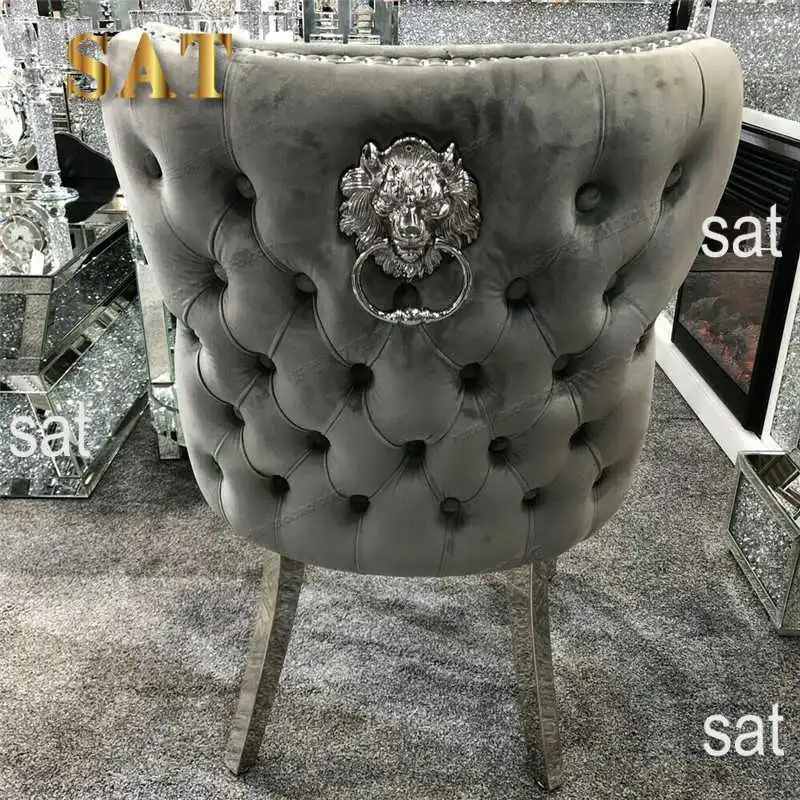 !@Luxury New Style Dining Chair Fabric Seat Legs Dining Furniture Home Furniture Stainless Steel With Lion Head Decorative Velve