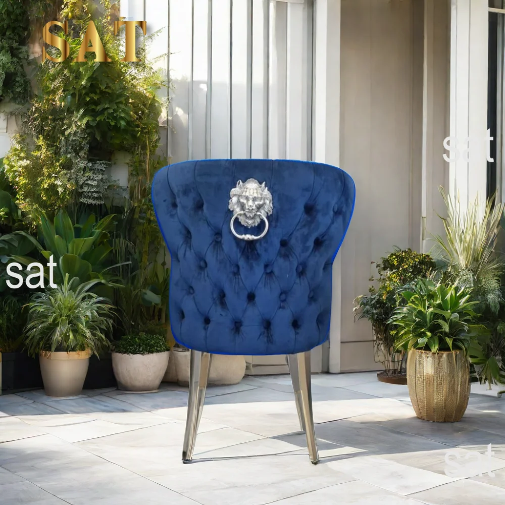 !@Luxury New Style Dining Chair Fabric Seat Legs Dining Furniture Home Furniture Stainless Steel With Lion Head Decorative Velve
