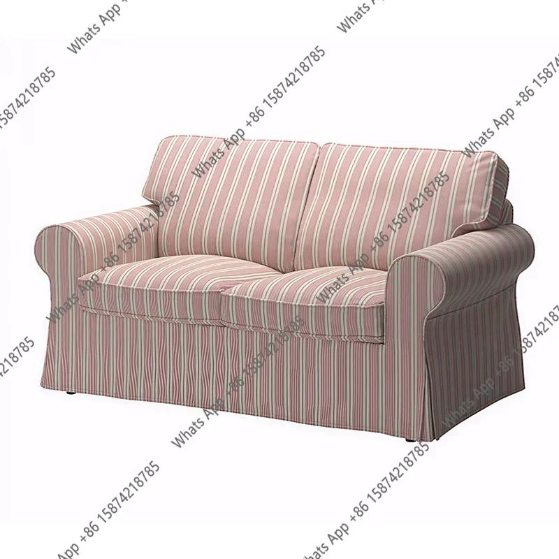 American retro French pastoral red striped removable and washable fabric small apartment living room bedroom triple double sofa