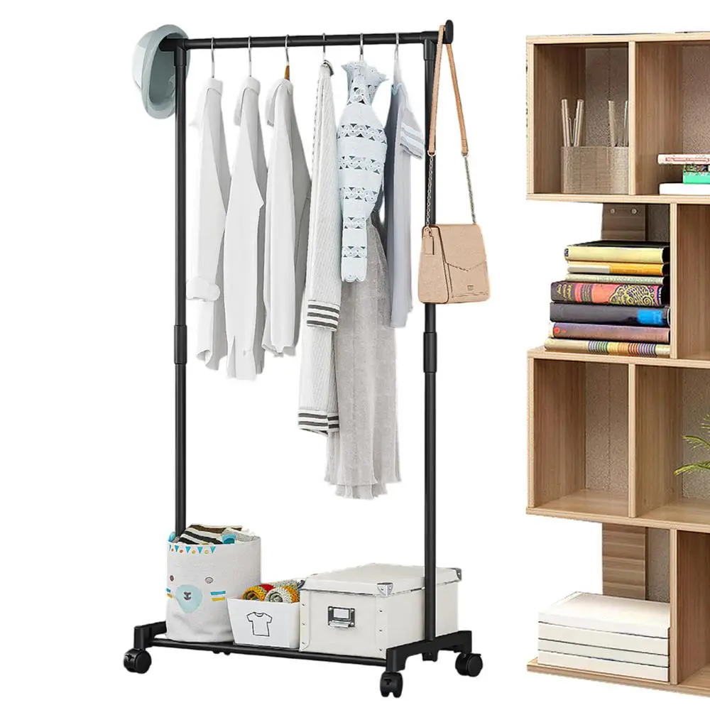 Shoe and hat integrated storage rack single and double pole clothes rack with wheels multi-layer clothing &hat rack Garment Rack