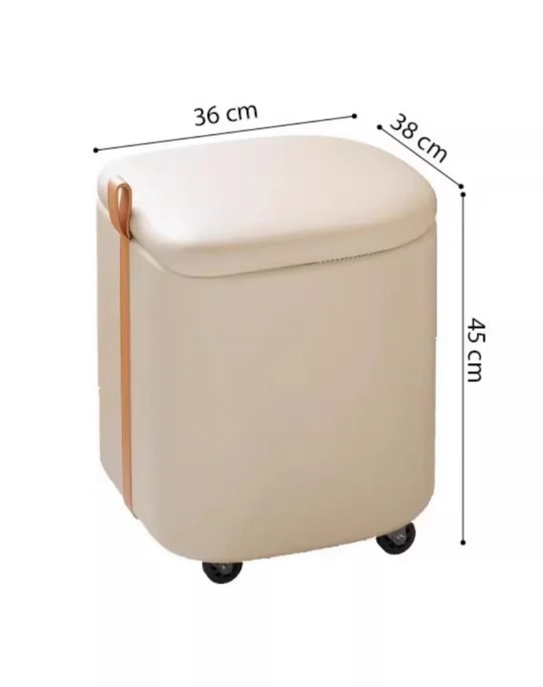Makeup Stool Movable Bedroom Storage Dressing Stool Cream Wind Rotating Universal Low Stool Light Luxury High-end Leather Chair