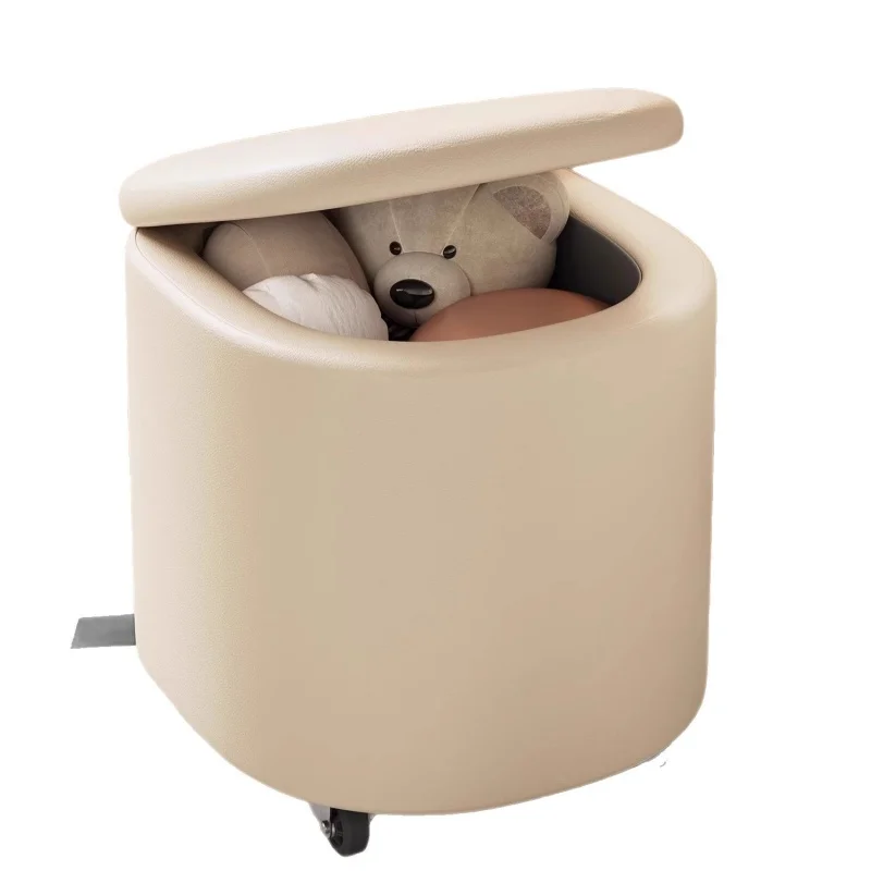 Makeup Stool Movable Bedroom Storage Dressing Stool Cream Wind Rotating Universal Low Stool Light Luxury High-end Leather Chair
