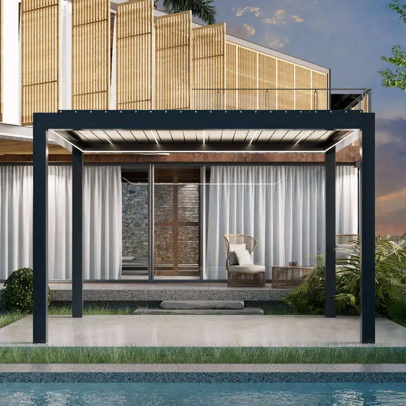 Outdoor easy to install aluminum alloy pavilion Hurricane Impact Resistant heavy duty Gazebo adjustable blinds rainproof pergola