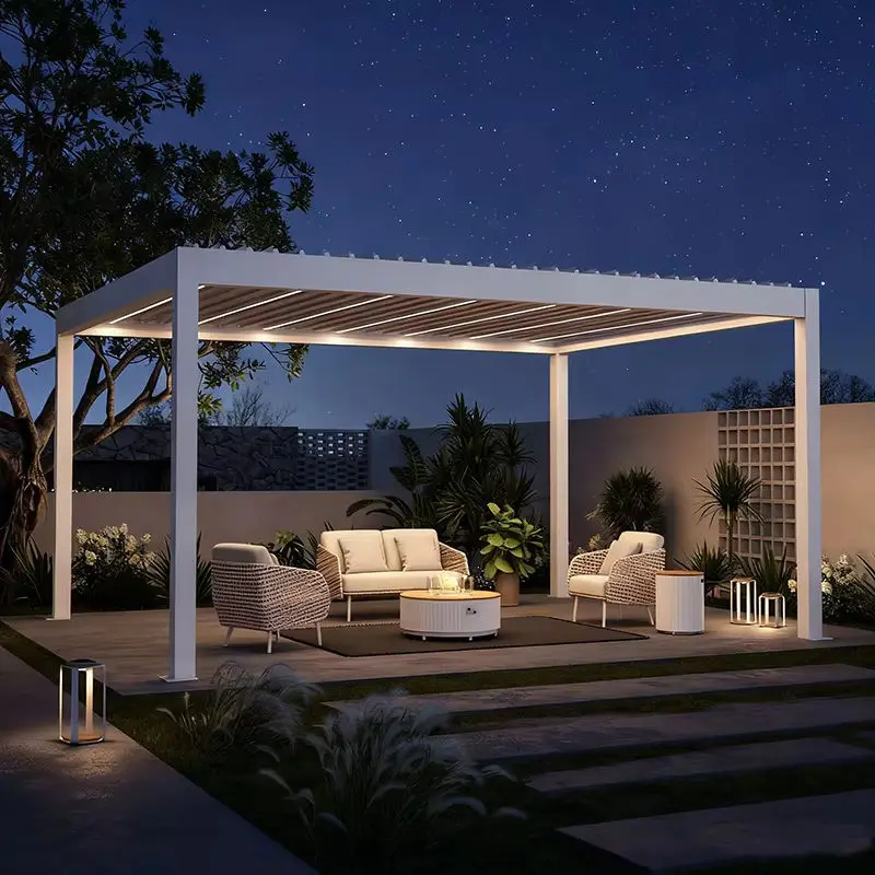 Outdoor easy to install aluminum alloy pavilion Hurricane Impact Resistant heavy duty Gazebo adjustable blinds rainproof pergola
