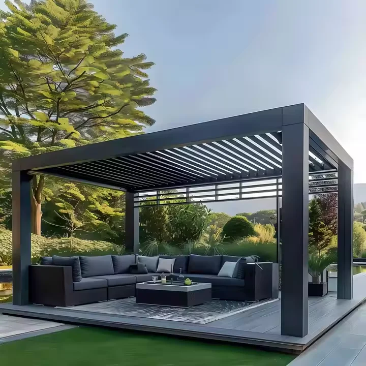Outdoor easy to install aluminum alloy pavilion Hurricane Impact Resistant heavy duty Gazebo adjustable blinds rainproof pergola