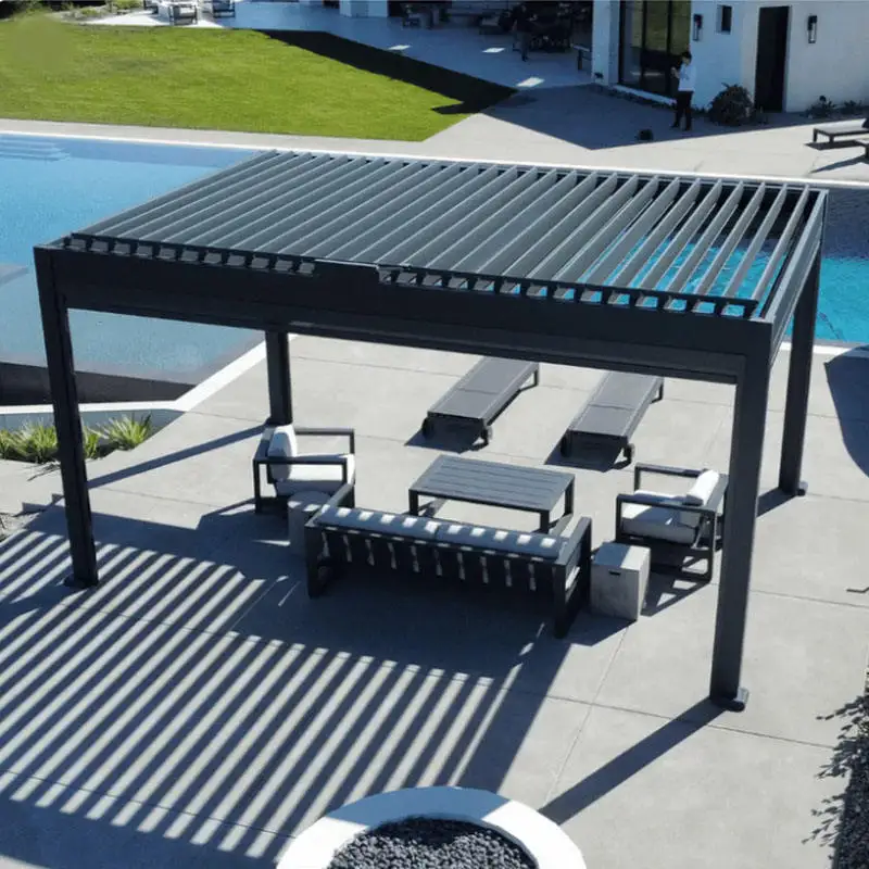 Outdoor easy to install aluminum alloy pavilion Hurricane Impact Resistant heavy duty Gazebo adjustable blinds rainproof pergola