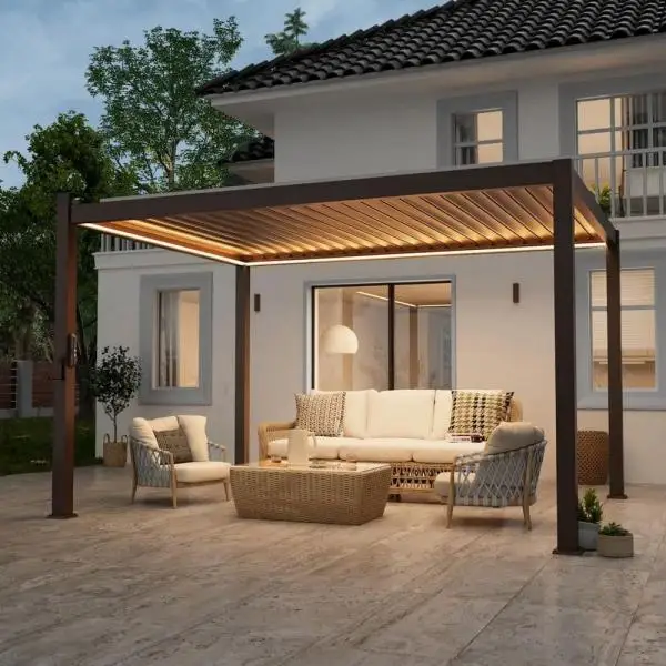 Outdoor easy to install aluminum alloy pavilion Hurricane Impact Resistant heavy duty Gazebo adjustable blinds rainproof pergola