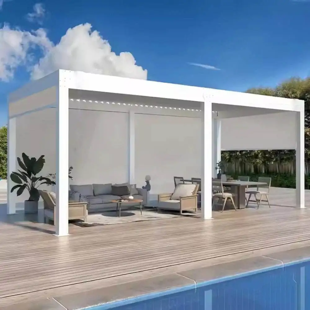 Outdoor easy to install aluminum alloy pavilion Hurricane Impact Resistant heavy duty Gazebo adjustable blinds rainproof pergola