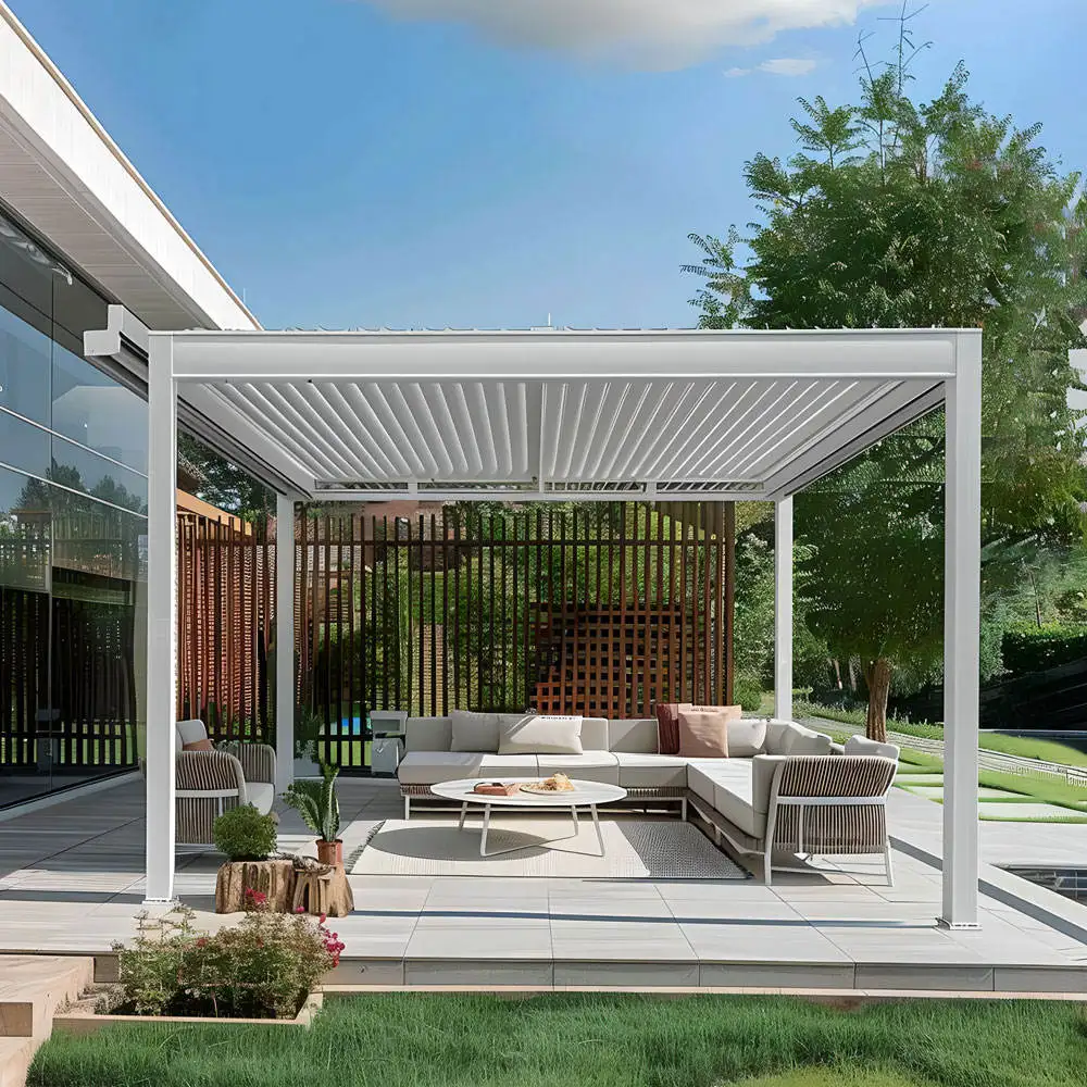 Outdoor easy to install aluminum alloy pavilion Hurricane Impact Resistant heavy duty Gazebo adjustable blinds rainproof pergola