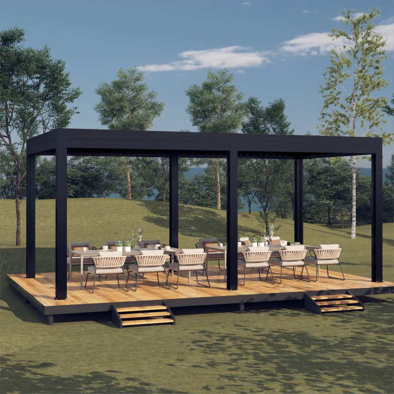 Outdoor easy to install aluminum alloy pavilion Hurricane Impact Resistant heavy duty Gazebo adjustable blinds rainproof pergola