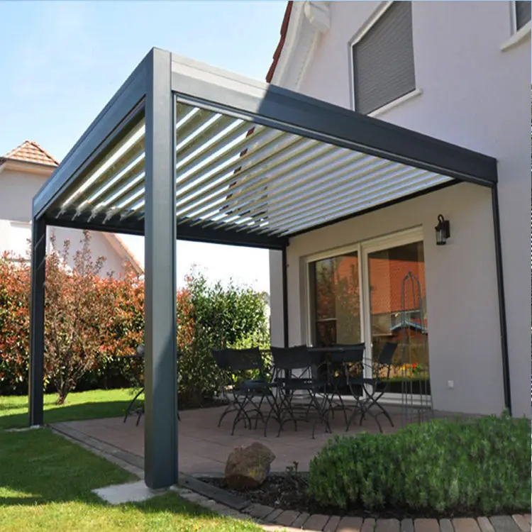 Outdoor easy to install aluminum alloy pavilion Hurricane Impact Resistant heavy duty Gazebo adjustable blinds rainproof pergola