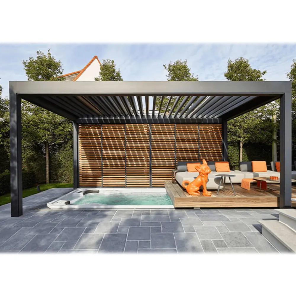 Outdoor easy to install aluminum alloy pavilion Hurricane Impact Resistant heavy duty Gazebo adjustable blinds rainproof pergola