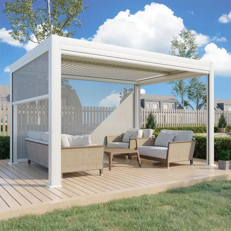 Outdoor easy to install aluminum alloy pavilion Hurricane Impact Resistant heavy duty Gazebo adjustable blinds rainproof pergola