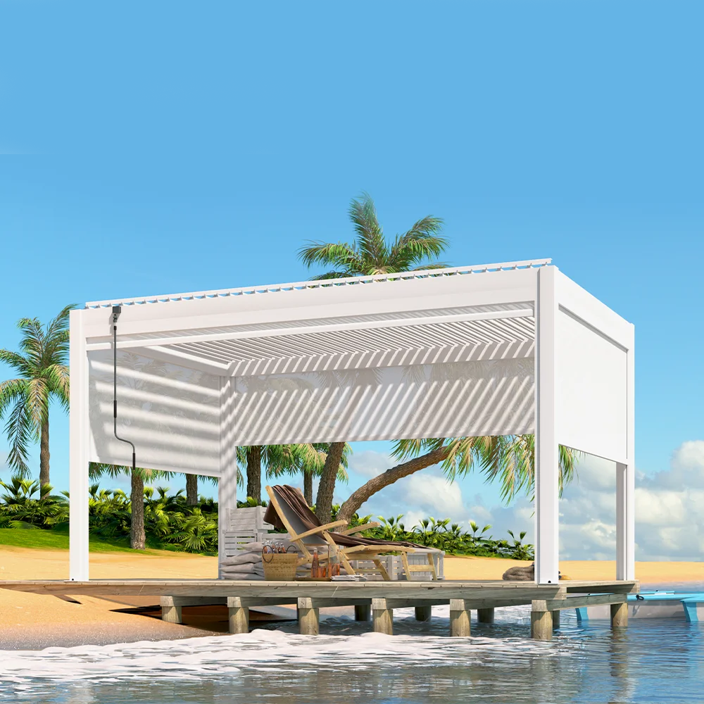 Outdoor easy to install aluminum alloy pavilion Hurricane Impact Resistant heavy duty Gazebo adjustable blinds rainproof pergola