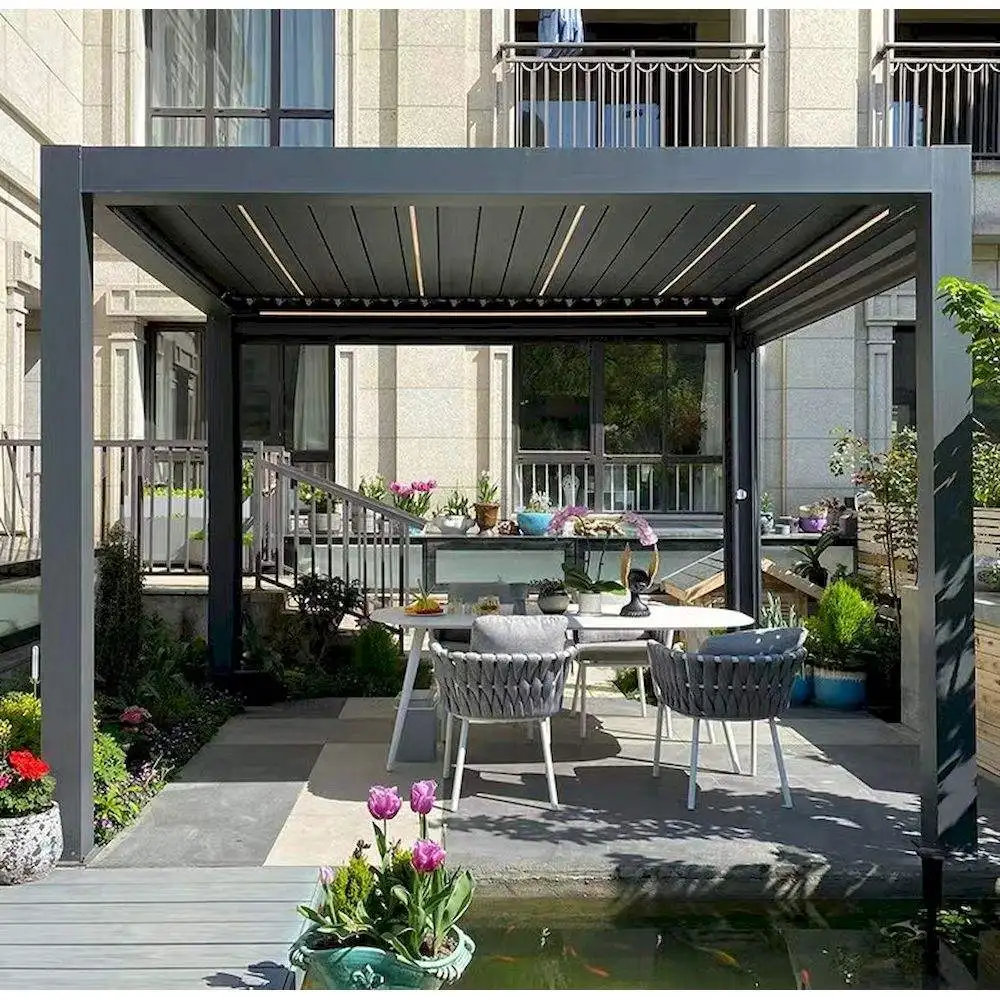 Outdoor easy to install aluminum alloy pavilion Hurricane Impact Resistant heavy duty Gazebo adjustable blinds rainproof pergola