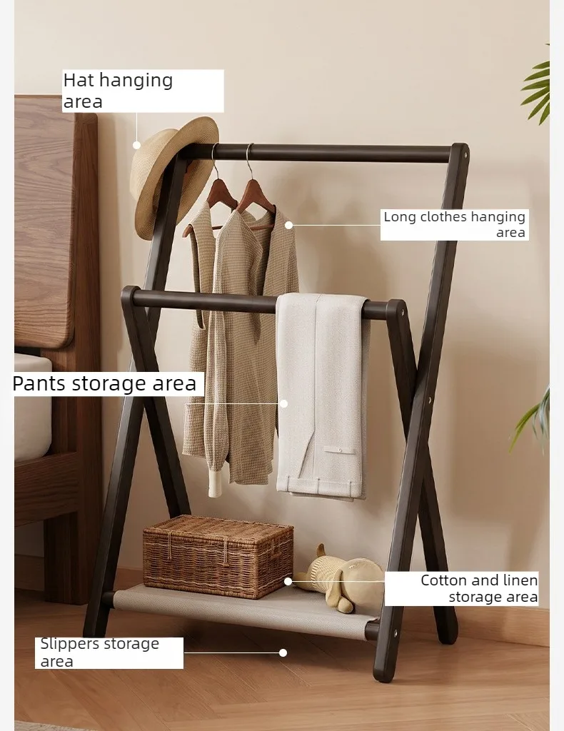 Solid Wood Clothes Racks Foldable Portability Floor Coat Rack Modern Minimalist Clothes Hanger Rack Luxury Rooms Furniture