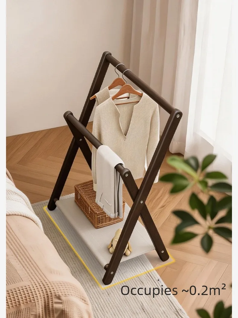 Solid Wood Clothes Racks Foldable Portability Floor Coat Rack Modern Minimalist Clothes Hanger Rack Luxury Rooms Furniture