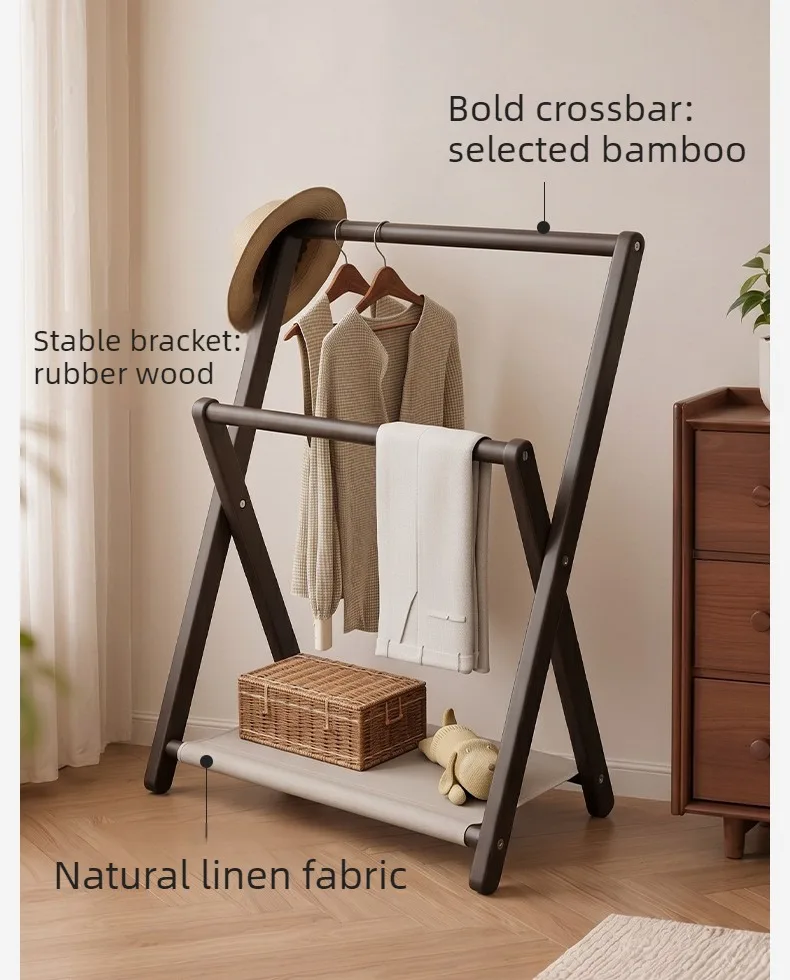 Solid Wood Clothes Racks Foldable Portability Floor Coat Rack Modern Minimalist Clothes Hanger Rack Luxury Rooms Furniture