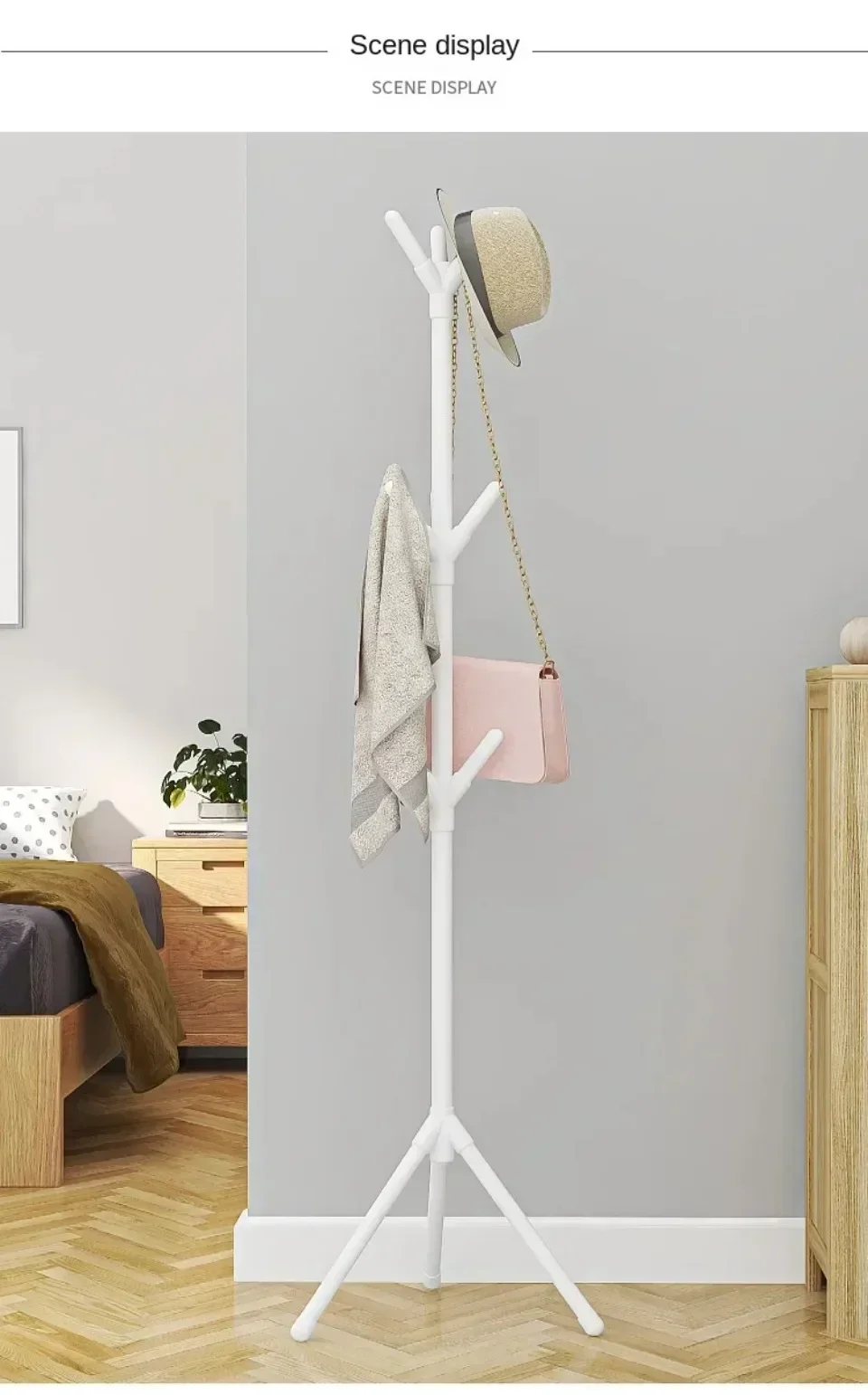 Vertical Bedroom Clothes And Hats Rack - Floor to Floor Coat Hook Tree Branch Shape Holder for Scarf Handbag Storage