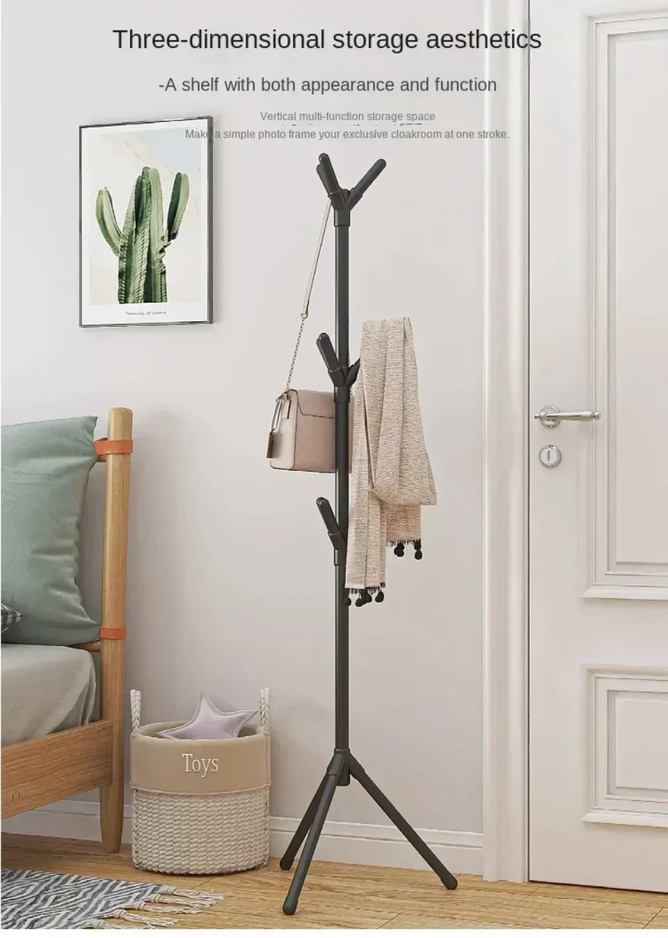 Vertical Bedroom Clothes And Hats Rack - Floor to Floor Coat Hook Tree Branch Shape Holder for Scarf Handbag Storage