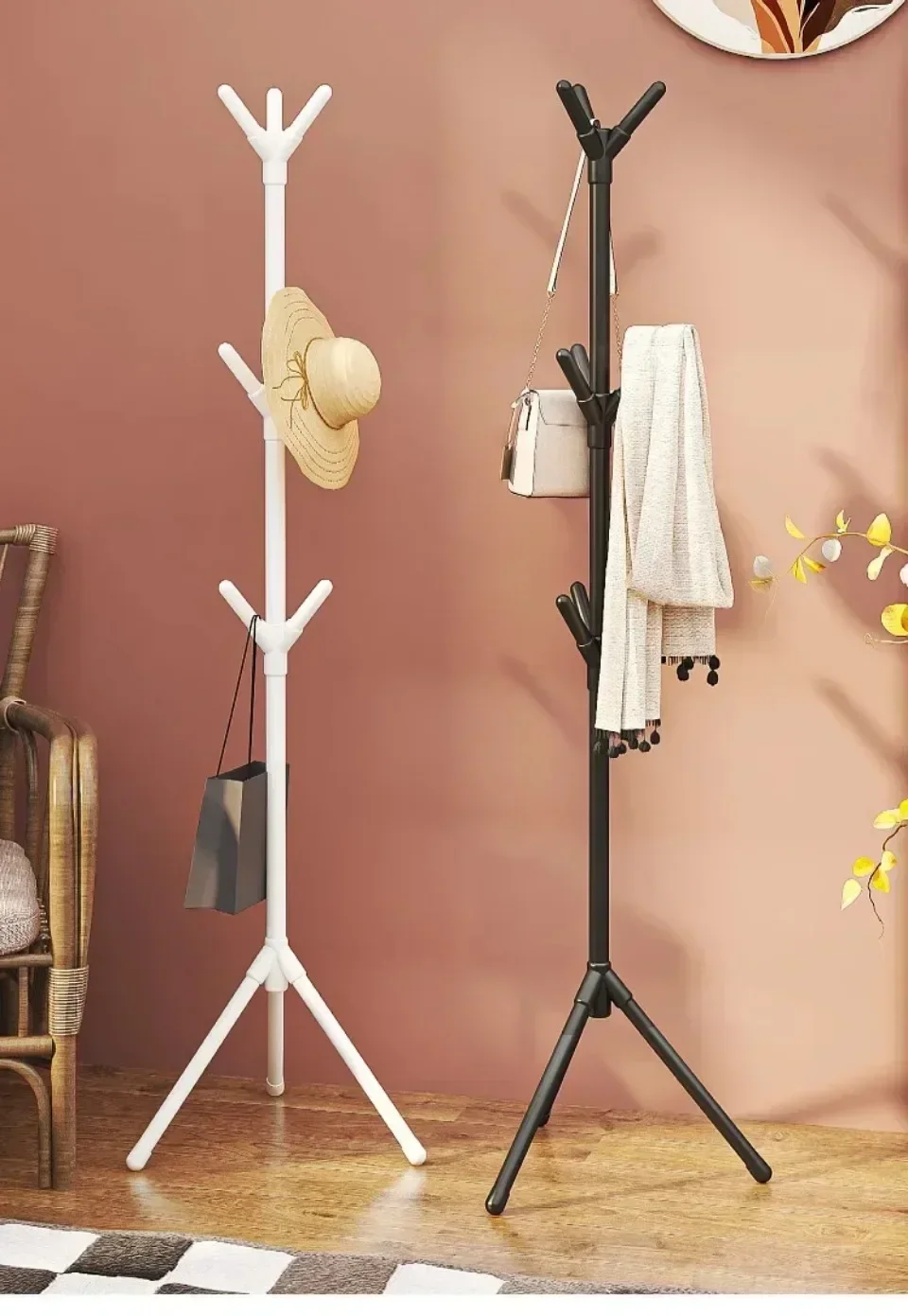 Vertical Bedroom Clothes And Hats Rack - Floor to Floor Coat Hook Tree Branch Shape Holder for Scarf Handbag Storage