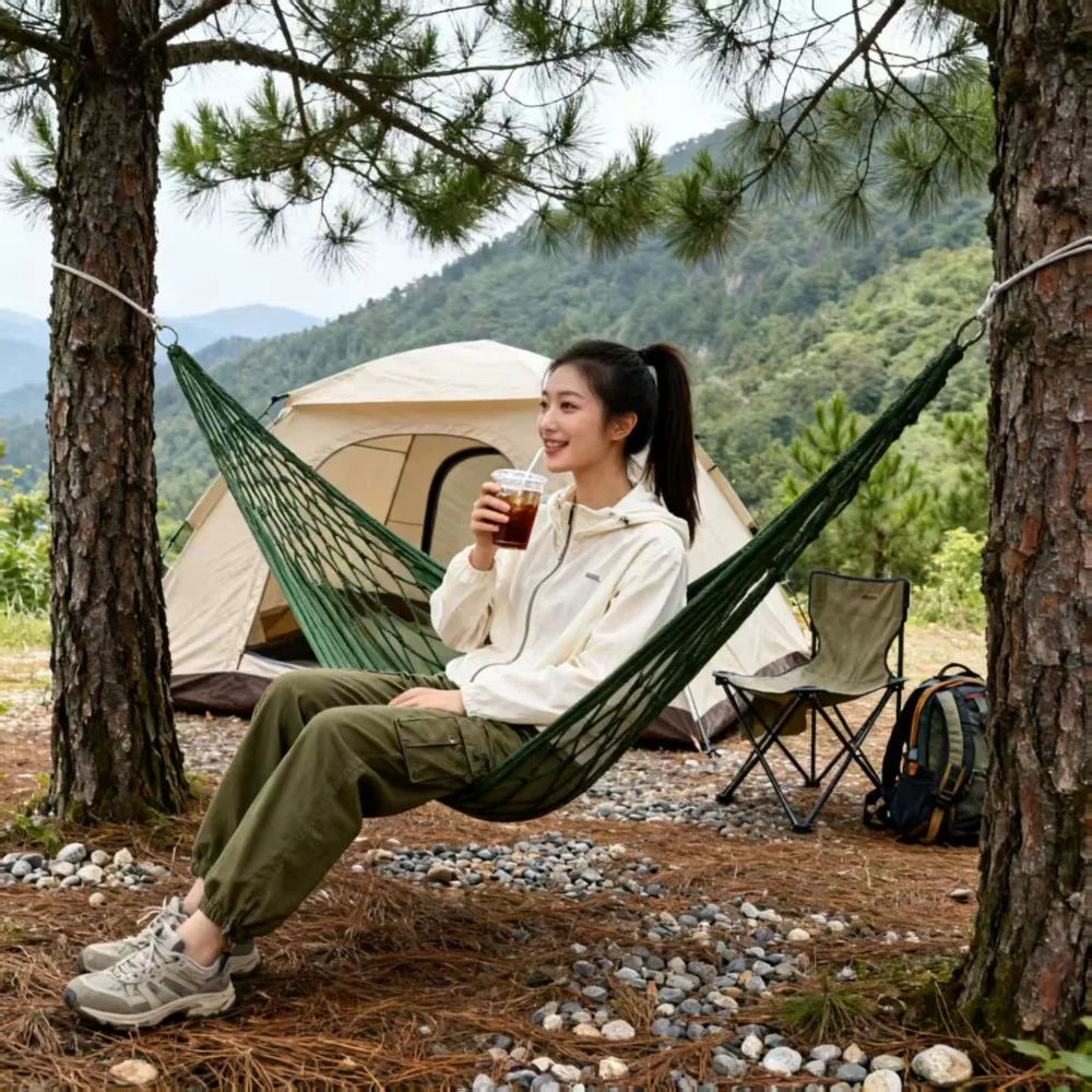 Durable Thick Nylon Rope Nylon Mesh Hammock 200x80cm High Bearing Weight Travel Hammock Portable Camping Hammock Home Leisure