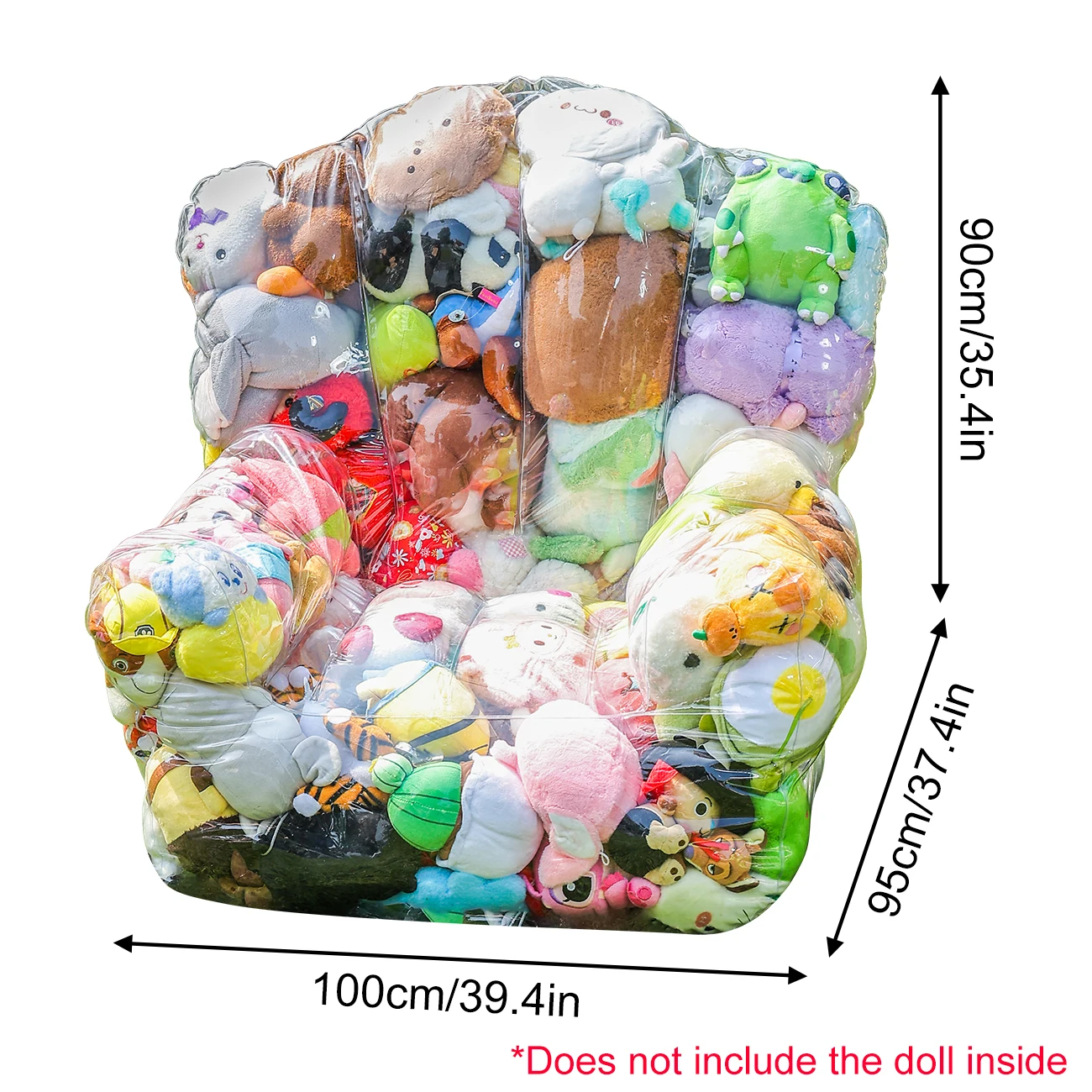 Storage Bag Clear PVC, Large Capacity Sofa Seat Cube Lounger with Zipper, Stuffed Animal Storage Bean Bag Chair Cover Plush Toy