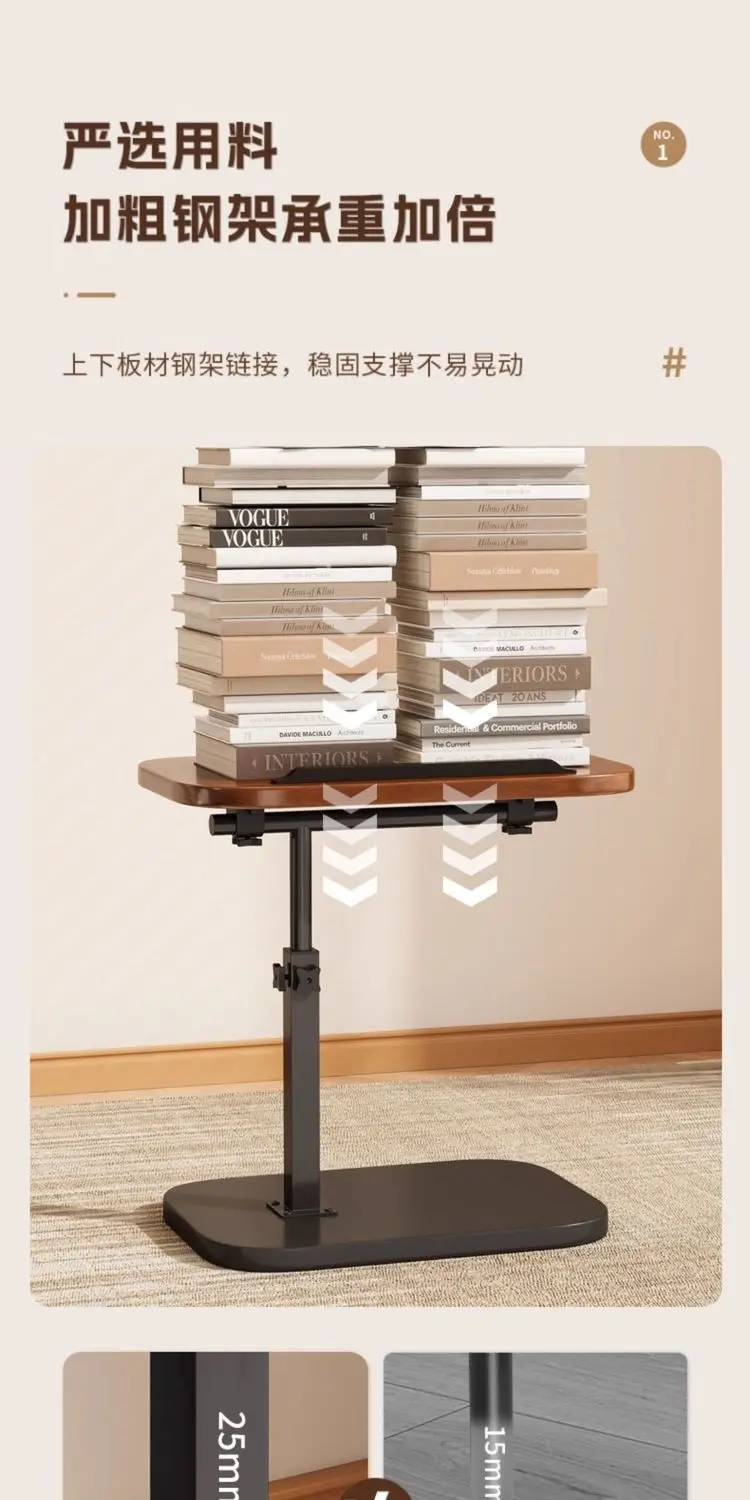 Adjustable Height Bedside Table Mobile Lift-Top Coffee Multifunctional Nesting Side Compact Bedroom Nightstand Lightweight