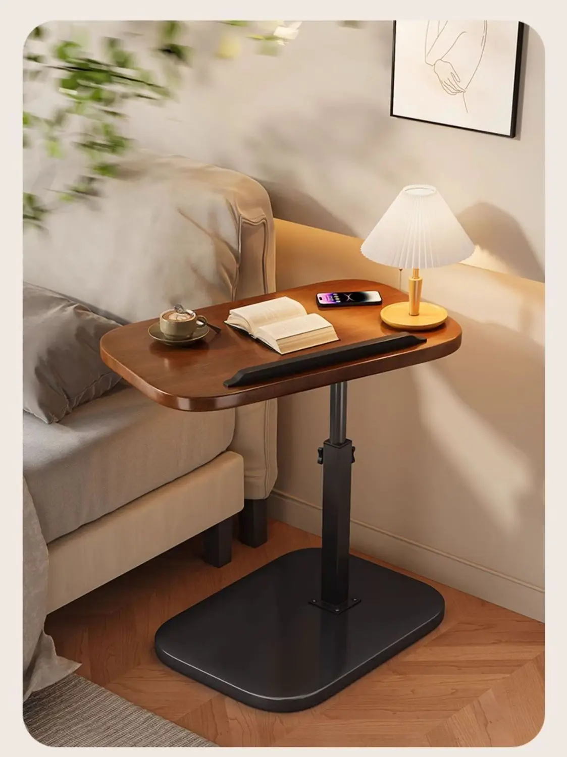 Adjustable Height Bedside Table Mobile Lift-Top Coffee Multifunctional Nesting Side Compact Bedroom Nightstand Lightweight