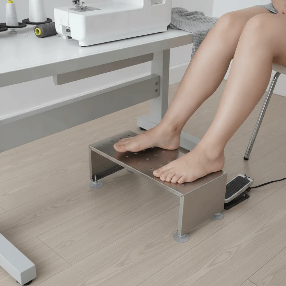 Brushed Finish Sewing Machine Foot Stool Polished Stainless Steel Height Adjustable Foot Rest Holder Ergonomic Design Non Slip