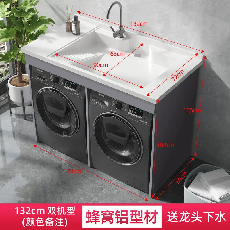 YFY  Dual Washing Machine Integrated Cabinet Combination Washer Dryer Flat Large Sink Basin