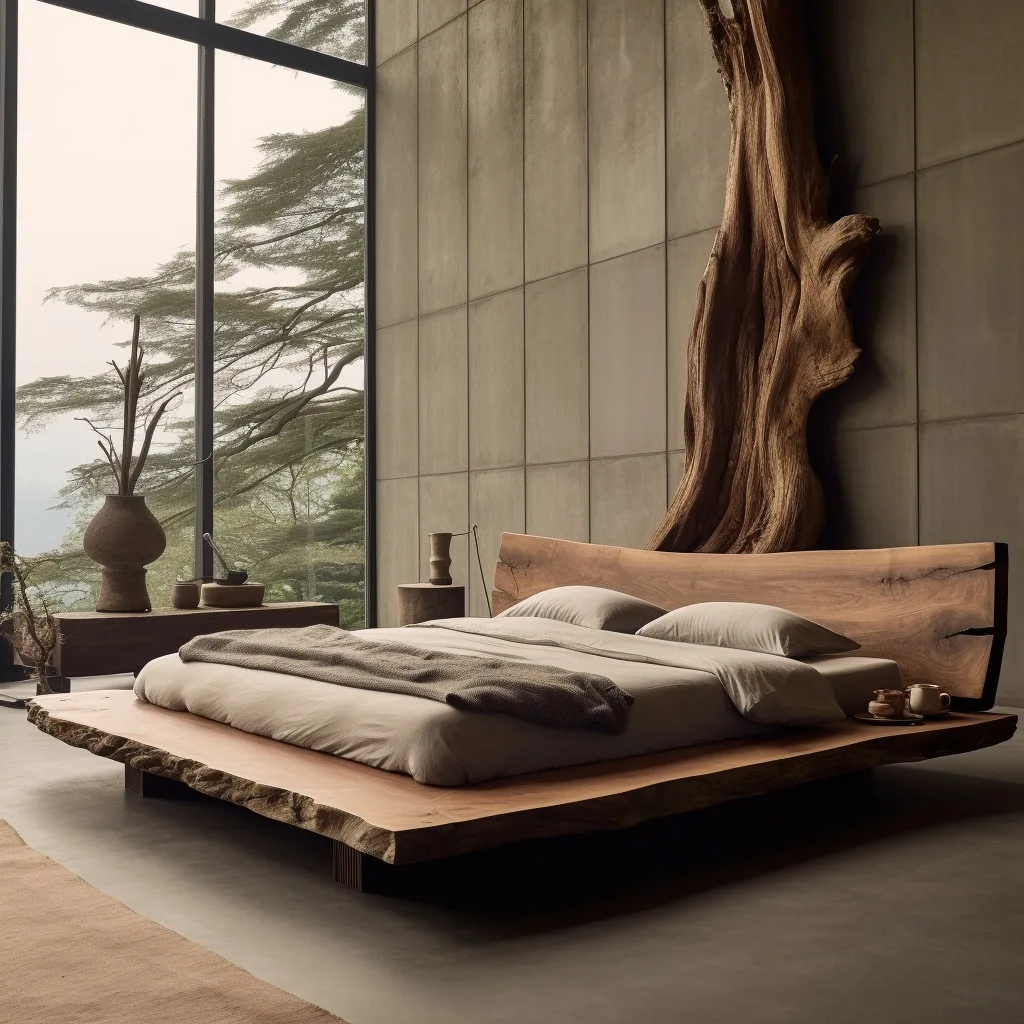 Wabi Sandy Wind Solid Wood Double Bed B & B Hotel Model Room Designer Log Color Medium Ancient QueenBed Pure SolidWood