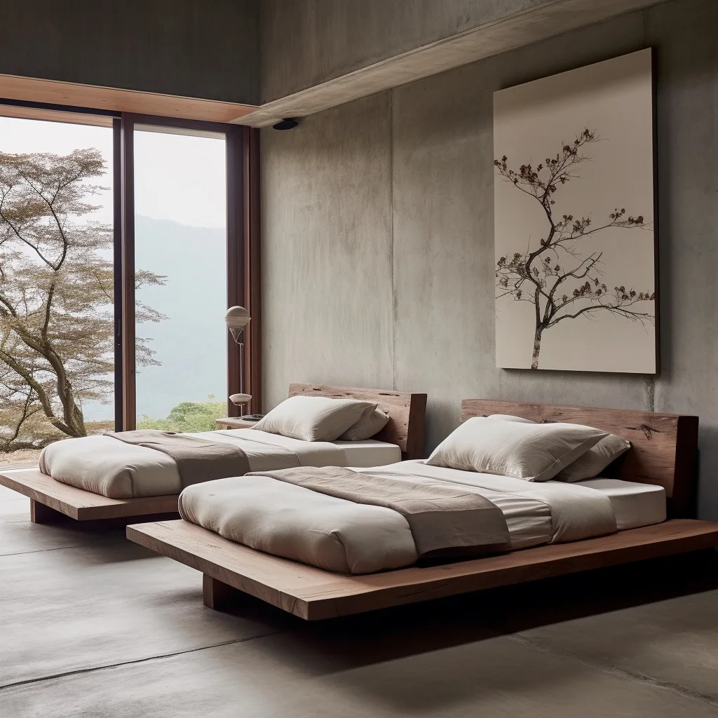 Wabi Sandy Wind Solid Wood Double Bed B & B Hotel Model Room Designer Log Color Medium Ancient QueenBed Pure SolidWood