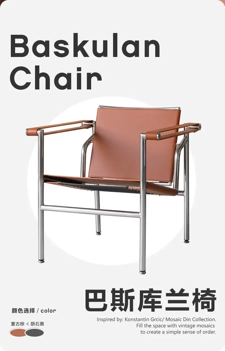 Le Corbusier Italian Style Single Sofa Chair Designer Vintage Single Chair Stainless Steel Leisure Chair