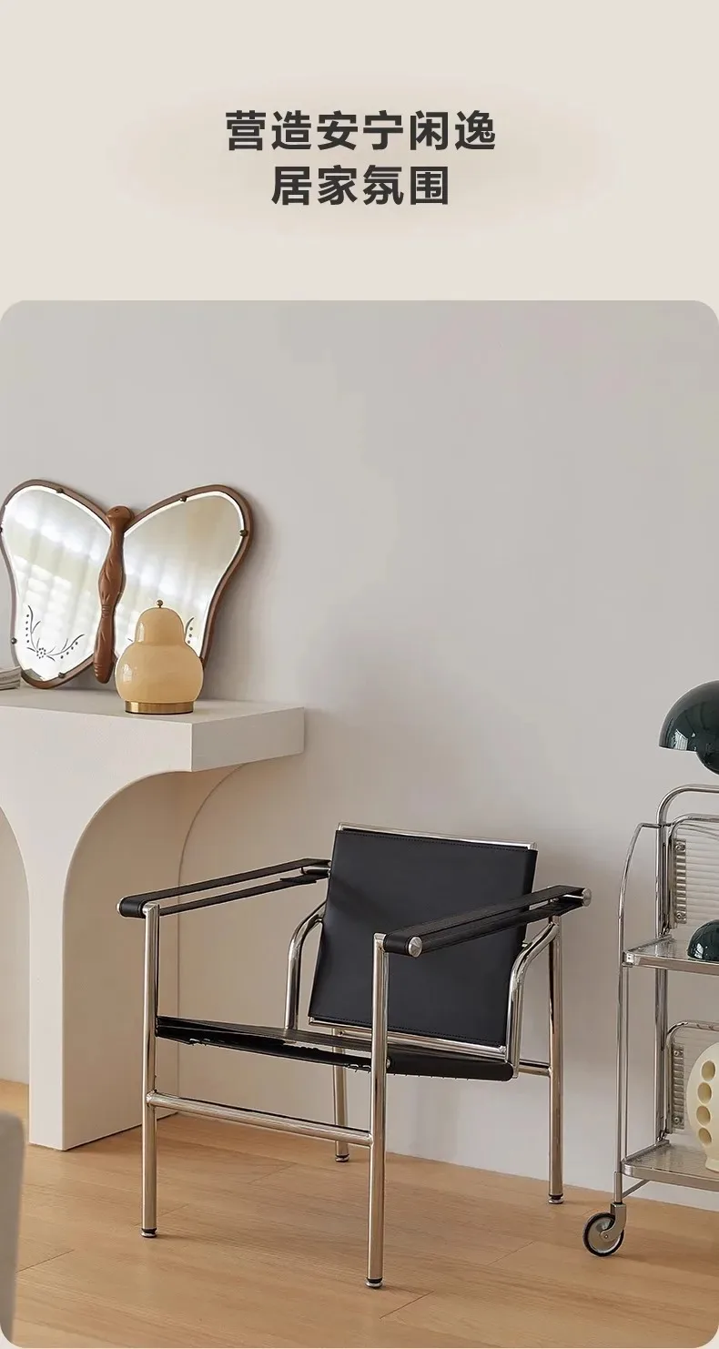 Le Corbusier Italian Style Single Sofa Chair Designer Vintage Single Chair Stainless Steel Leisure Chair
