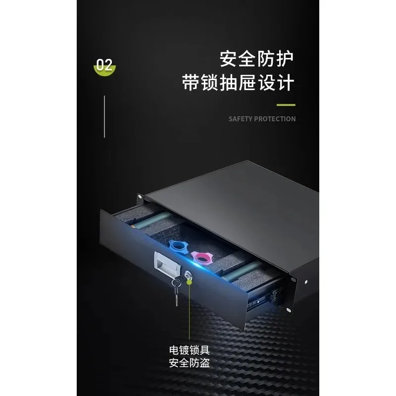 Locked Metal Storage Drawer 2U Size, 19 Inch Cabinet Accessory For Wireless Microphone Device Placement