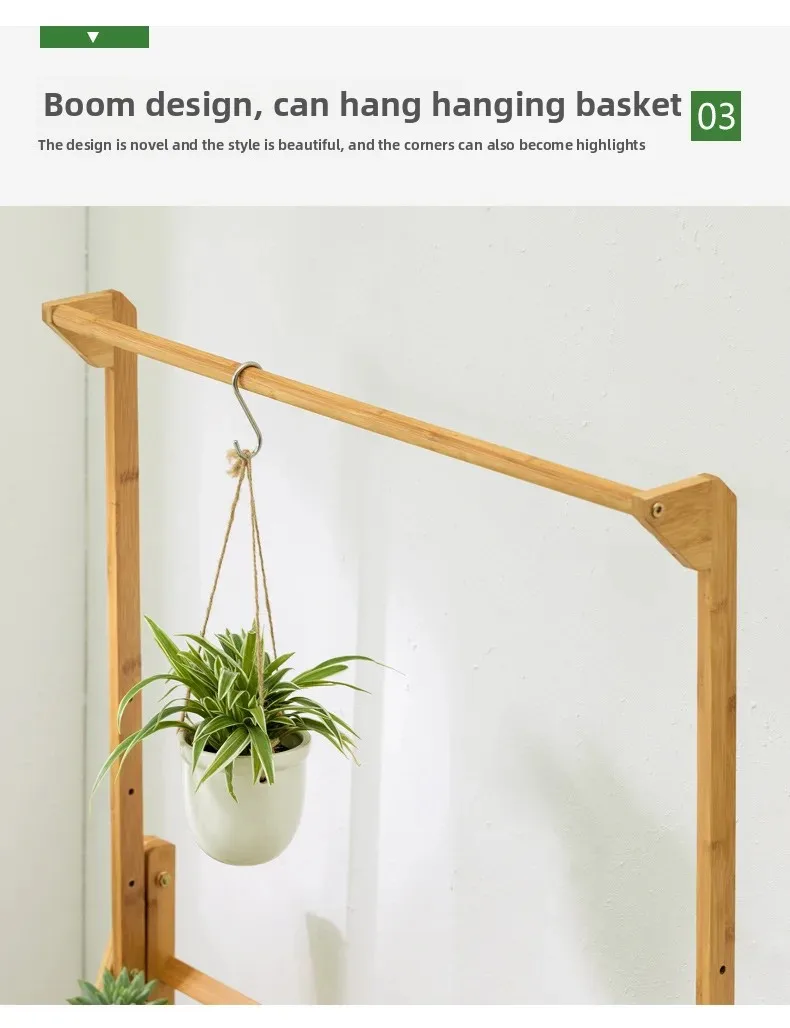 Foldable Wooden Hanging Planter, Thickened Balcony Plant Stand, Vertical Multi-Tier Shelf, Mobile Indoor Flower Pot Organizer